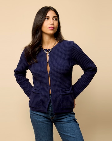 Little Mistress Navy Knitted Bow Pocket Detail Cardigan