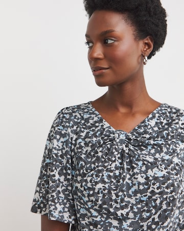 Blue Print Twist Detail Angel Sleeve Top