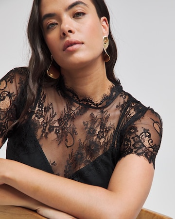 Lovedrobe Black Lace Tiered Hem Midaxi Dress