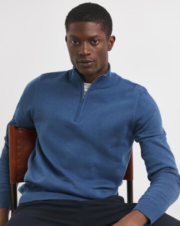 Blue Cotton 1/4 Zip Funnel Neck