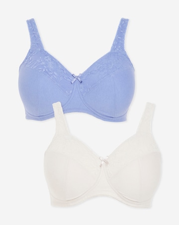 Pretty Secrets (2 Pack) New Sarah Cotton Full Cup Non Wired Bras (B-G) Blue/Crm