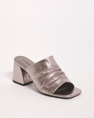 Elissa Metallic Ruched Heeled Mule Sandals - Wide Fit (E)