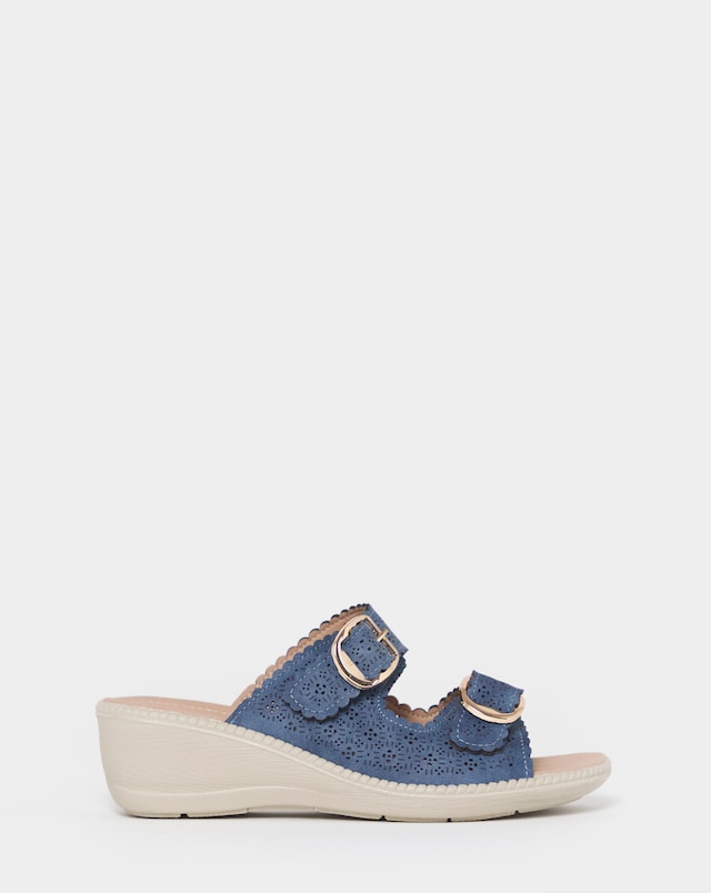 Cushion Walk Navy Buckle Mule Sandals - Extra Wide Fit (EEE)