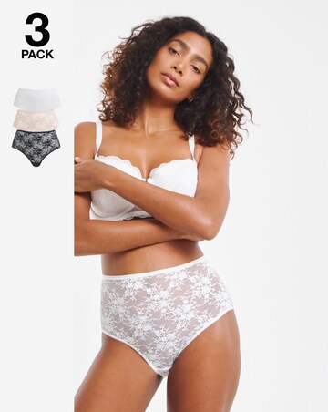 Pretty Secrets (3 Pack) Full Fit Lace Knickers Black/White/Almond