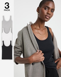 Pure Cotton Black White &amp; Grey 3 Pack Vests