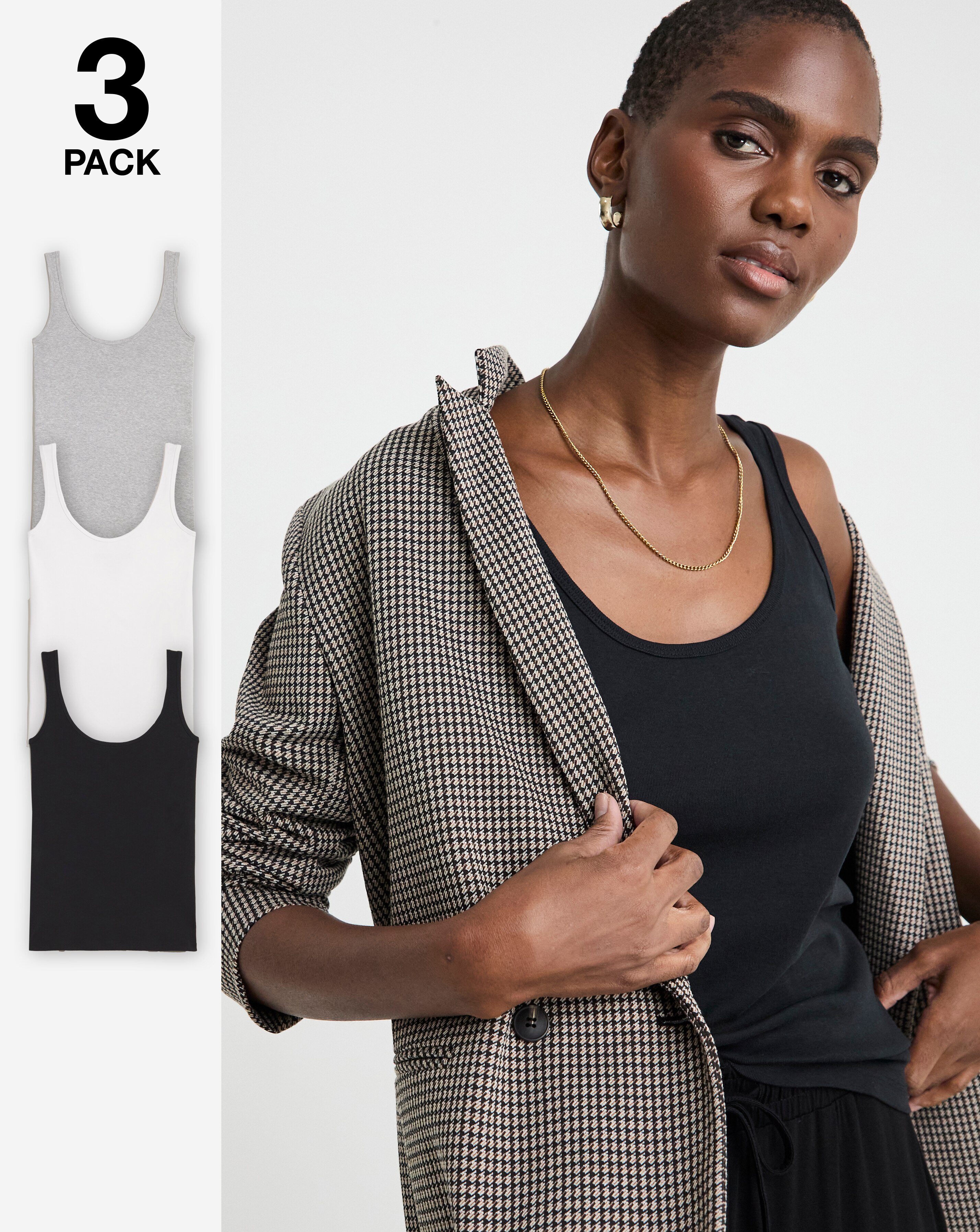 Black, White and Grey Pure Cotton Three Pack Vests