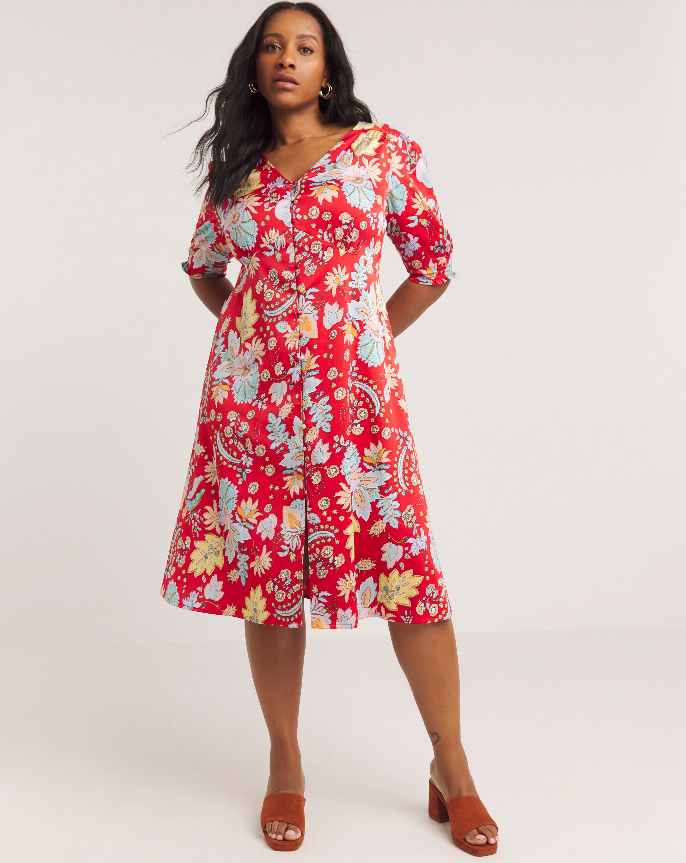 《新品)POPPY❣️blur flower organdycami dress Joe Browns Poppy Floral Midi Dress | JD Williams