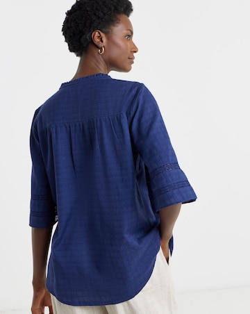 Pure Cotton Dobby Trim Short Sleeve Blouse
