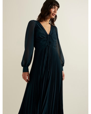 Phase Eight Kindra Teal Chiffon Pleated Midi Dress