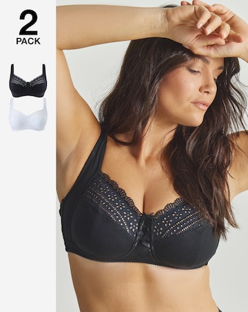 Pretty Secrets (2 Pack) Jane Non Wired Bras (C-F) White/Black