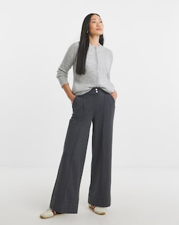 Grey Jersey Wide Leg Trouser
