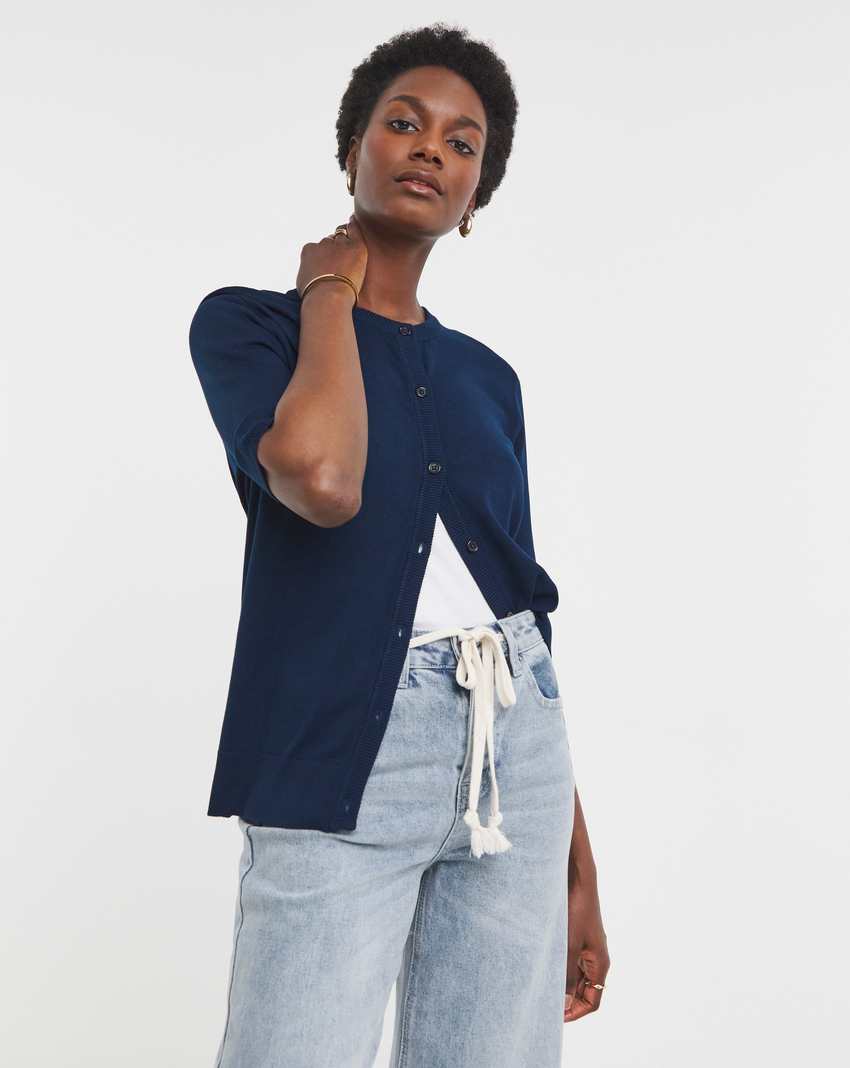 Navy Short Sleeve Cardigan | JD Williams