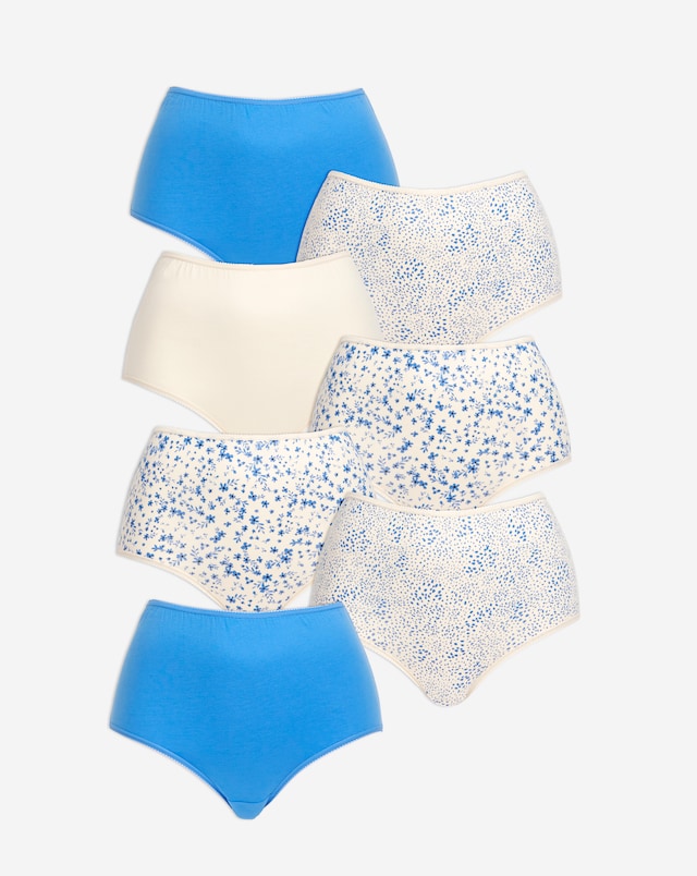 Pretty Secrets (7 Pack) Cotton Full Fit Brief Knickers Blue Floral