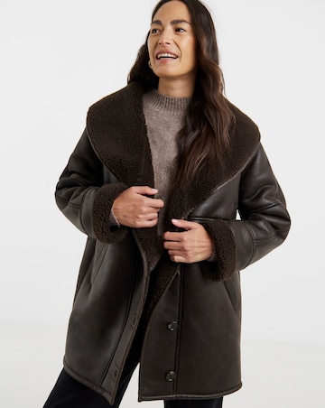 Chocolate Shawl Collar Aviator Jacket
