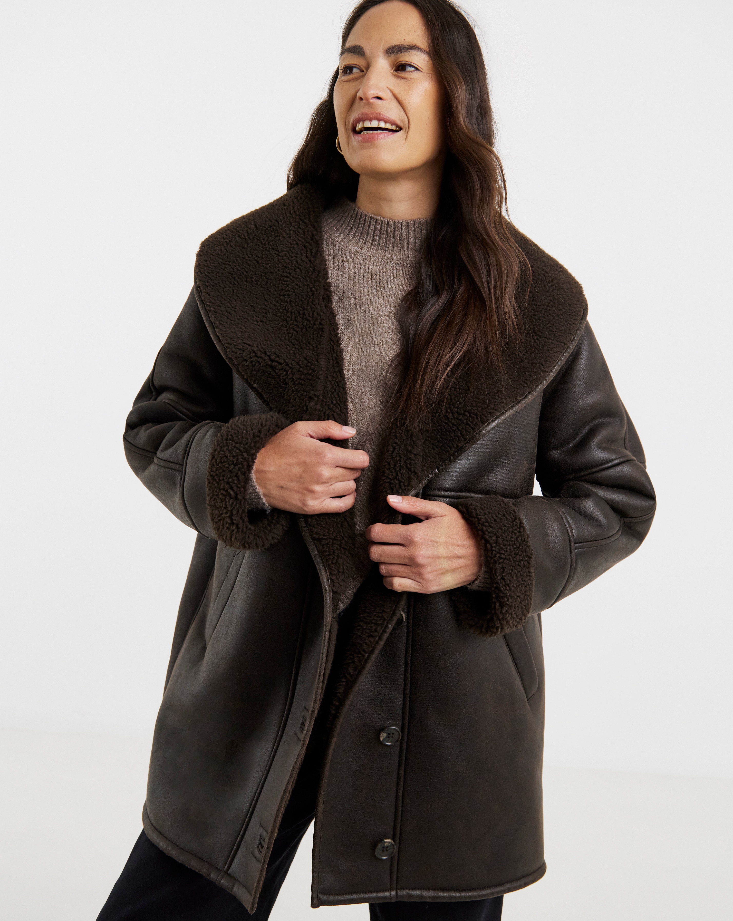 Chocolate Shawl Collar Aviator Jacket