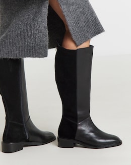 Fiona Leather and Suede Mix Riding Boots - Wide Fit (E) & Curvy Calf
