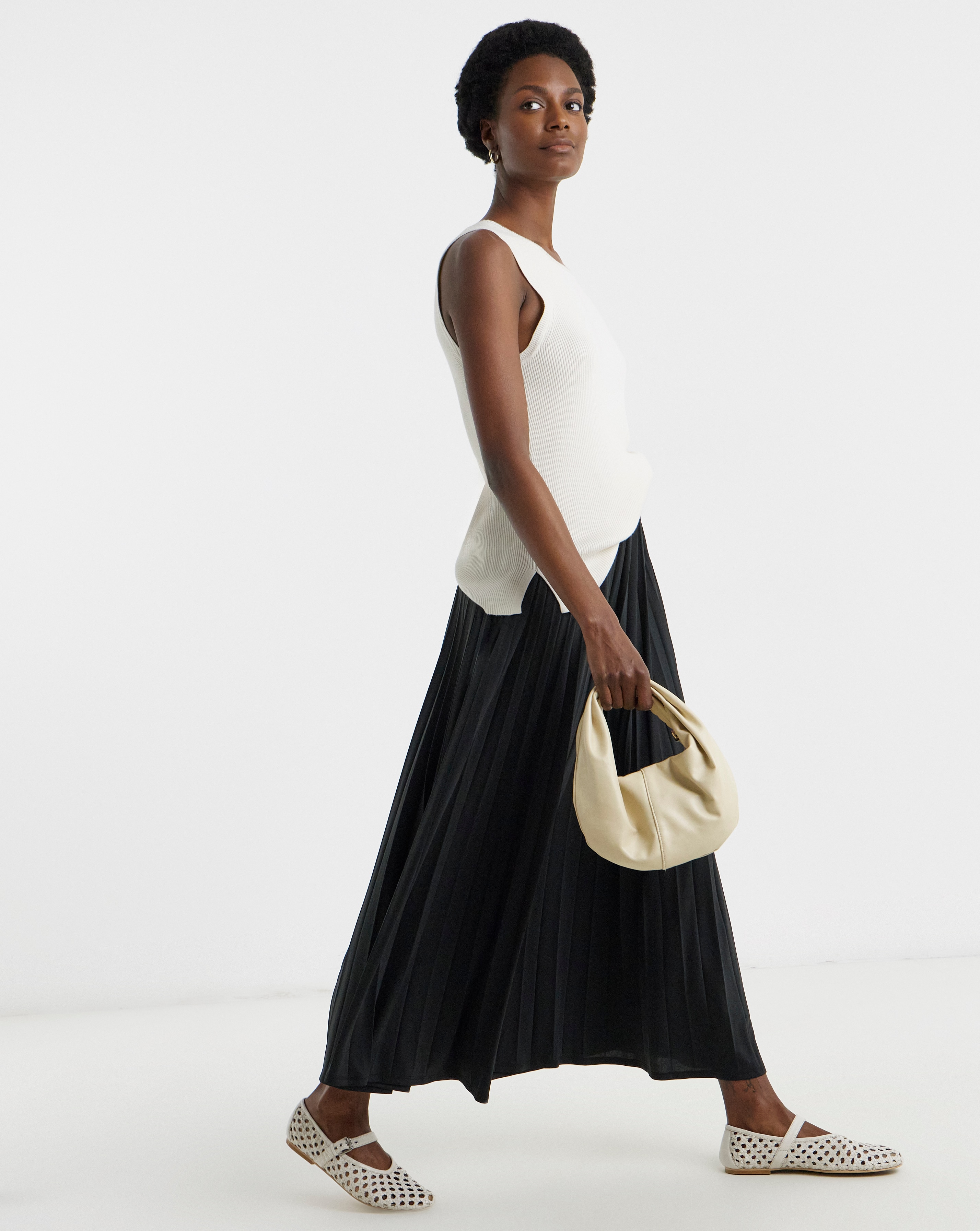 Black Pleated Pull On Jersey Maxi Skirt | JD Williams