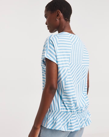 Geo Print Value Cotton Short Sleeve Drawcord Bubble Hem Top