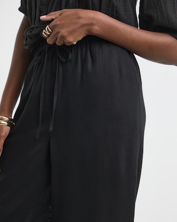Black Linen Mix Cropped Wide Leg Culottes