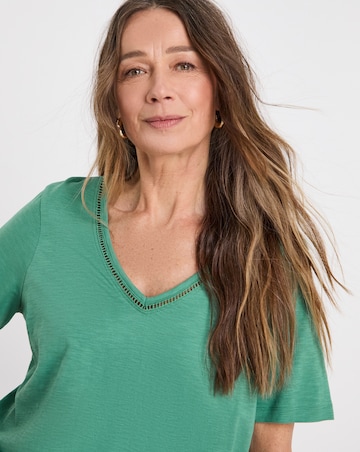 Teal V Neck Short Sleeve Bubble Hem Top