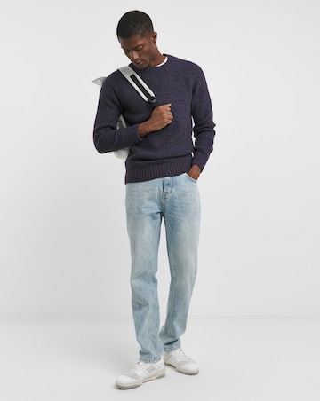Navy Twist Wool Blend Crew Neck Jumper