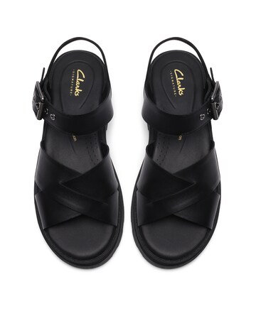 Clarks Black Leather Animal Print Orinoco3 Cross Sandals - Standard Fit (D)