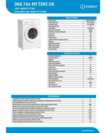 Indesit IMA 764 My Time Washing Machine - White +Install