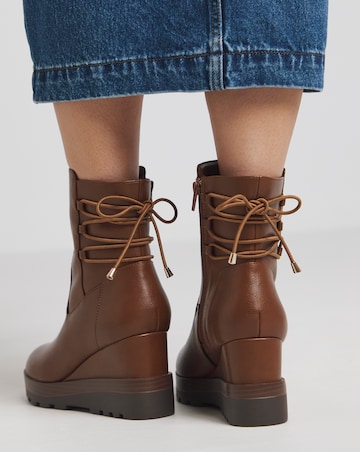 Frankie Lace Back Detail Wedged Ankle Boots - Wide Fit (E)