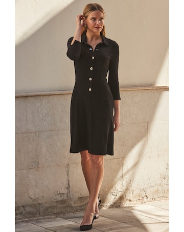 Sosandar Black Ponte Popper Front Jersey Dress