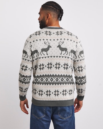 Grey Christmas Fairisle Crew Neck Jumper