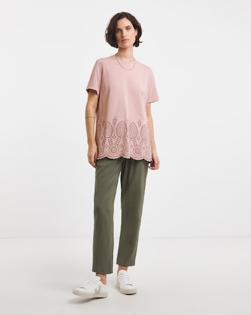 Pure Cotton Blush Short Sleeve Broderie Hem Top