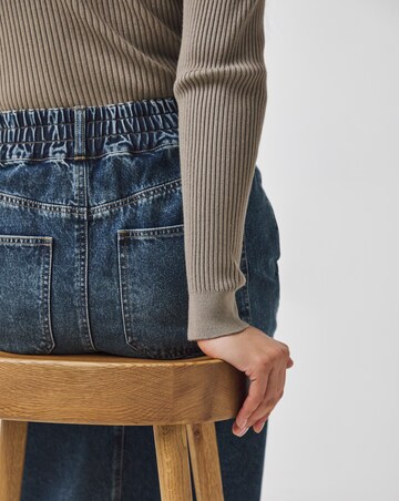 Dark Blue Elasticated Waist Full Denim Skirt