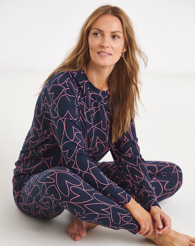 Pretty Secrets Soft Knit Crew Neck Heart Print Pyjama Set