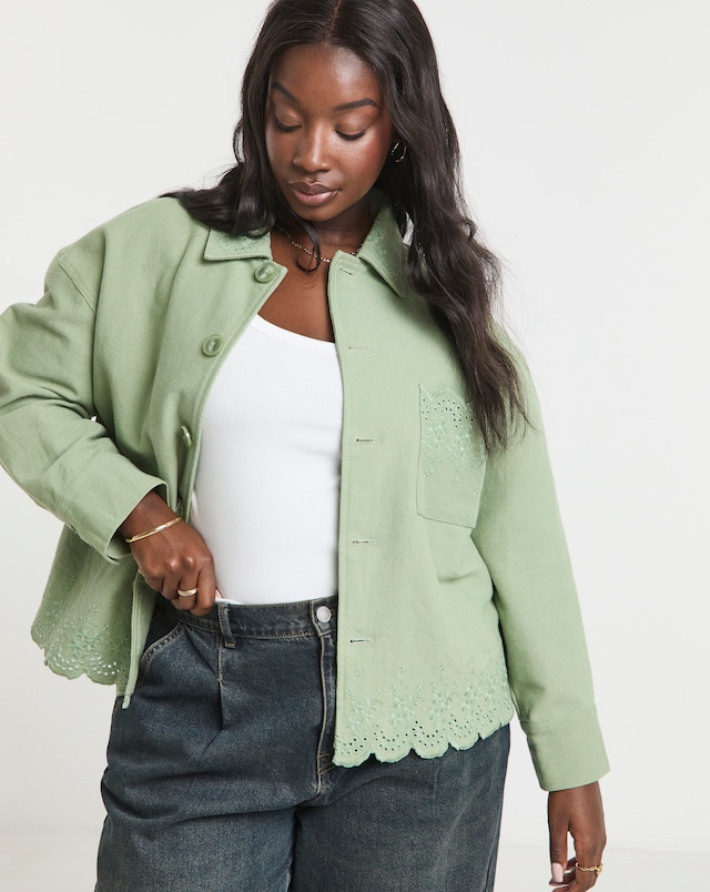 Simply Be Matcha Broderie Hem Utility Cropped Jacket
