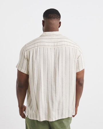 Short Sleeve Stripe Linen Blend Revere Collar Shirt