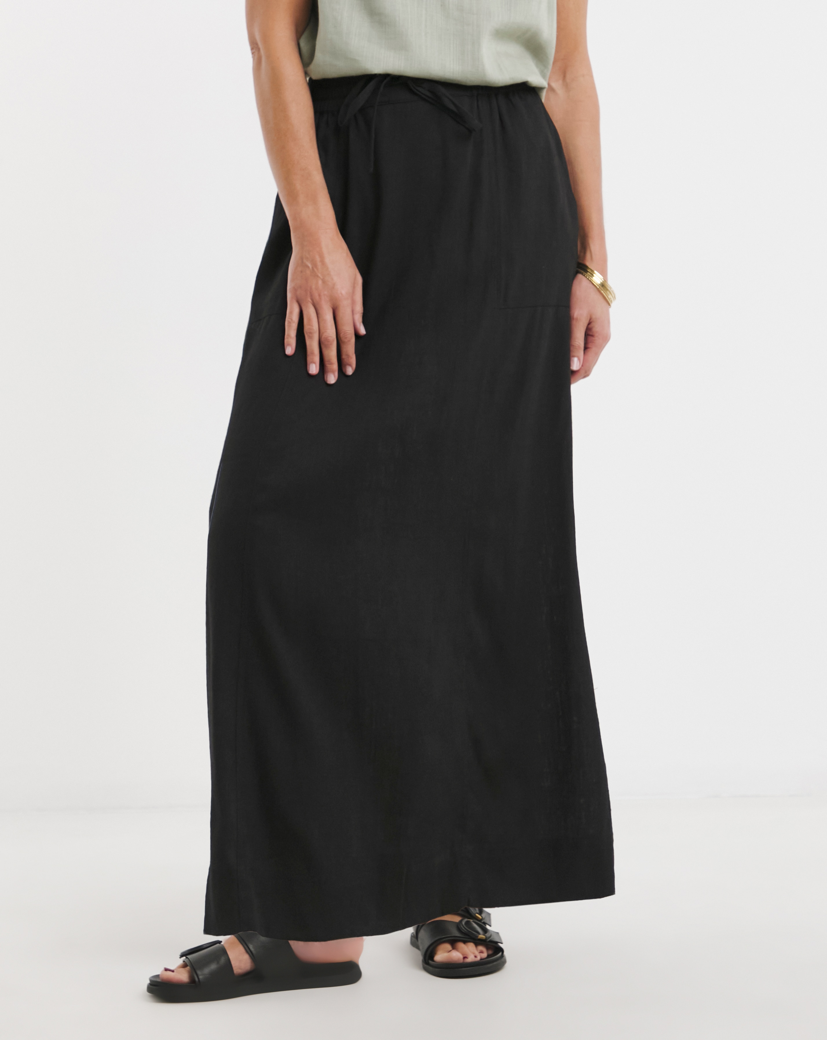 Black Linen Mix Maxi Skirt | JD Williams