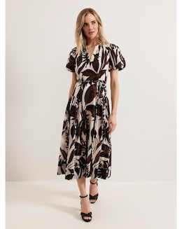 Phase Eight Zarah Printed Puff Sleeve V Neck Midi Dress
