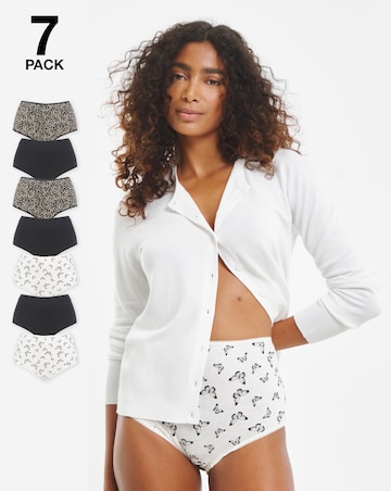 Pretty Secrets 7 Pack Cotton Full Fit Brief Knickers - Black Butterfly