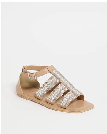 Pearl Beaded Embellished Flat Sandals Wide Fit