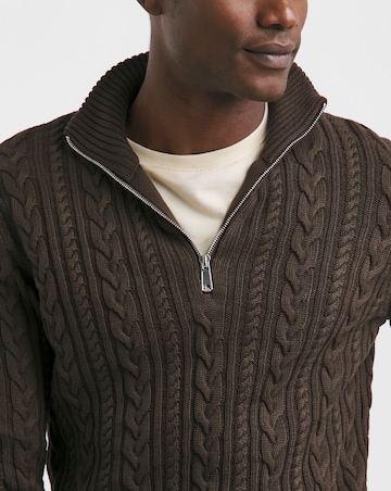 Brown Cable Knit 1/4 Zip Jumper