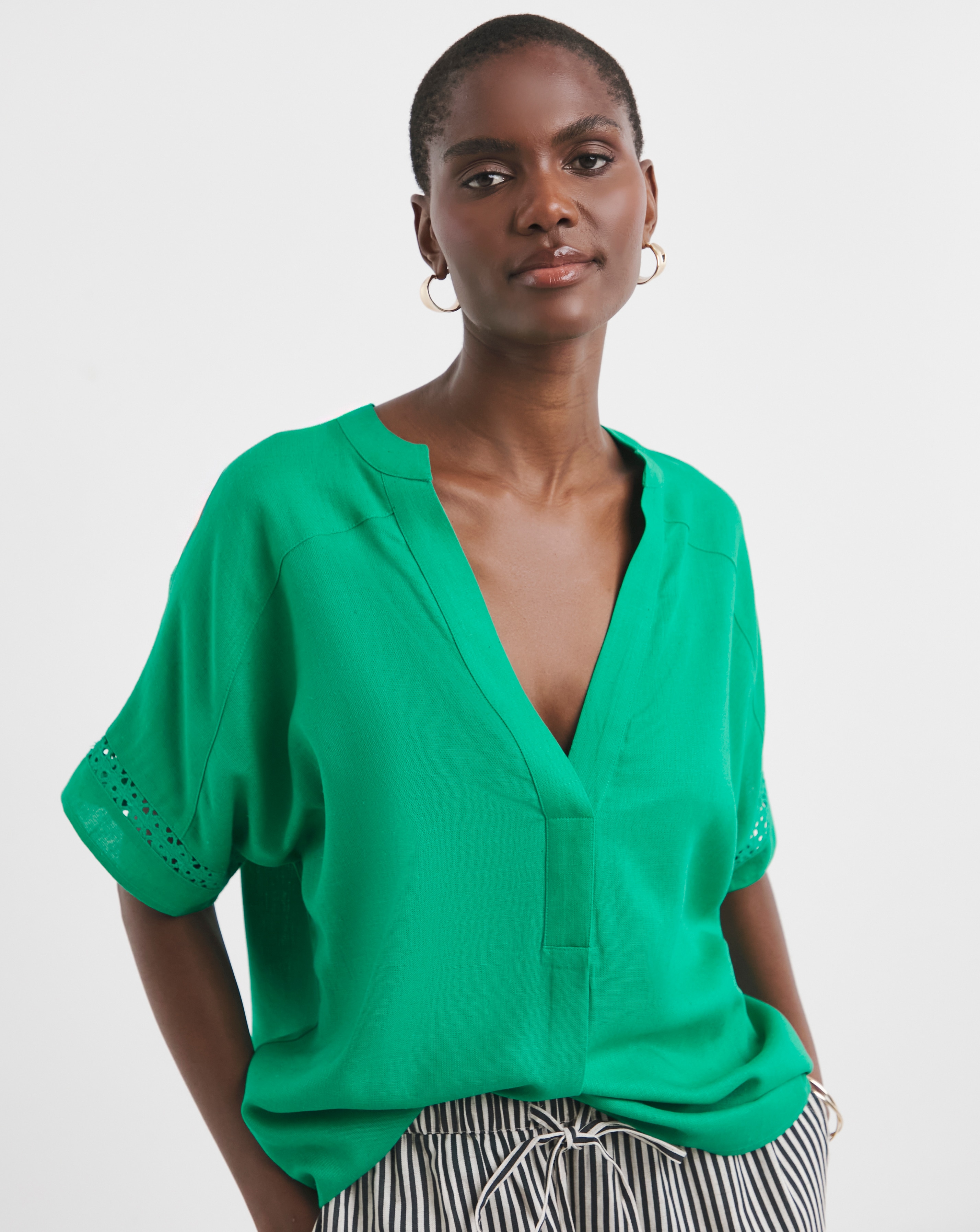 Crochet Trim Linen Mix Tunic Top | JD Williams