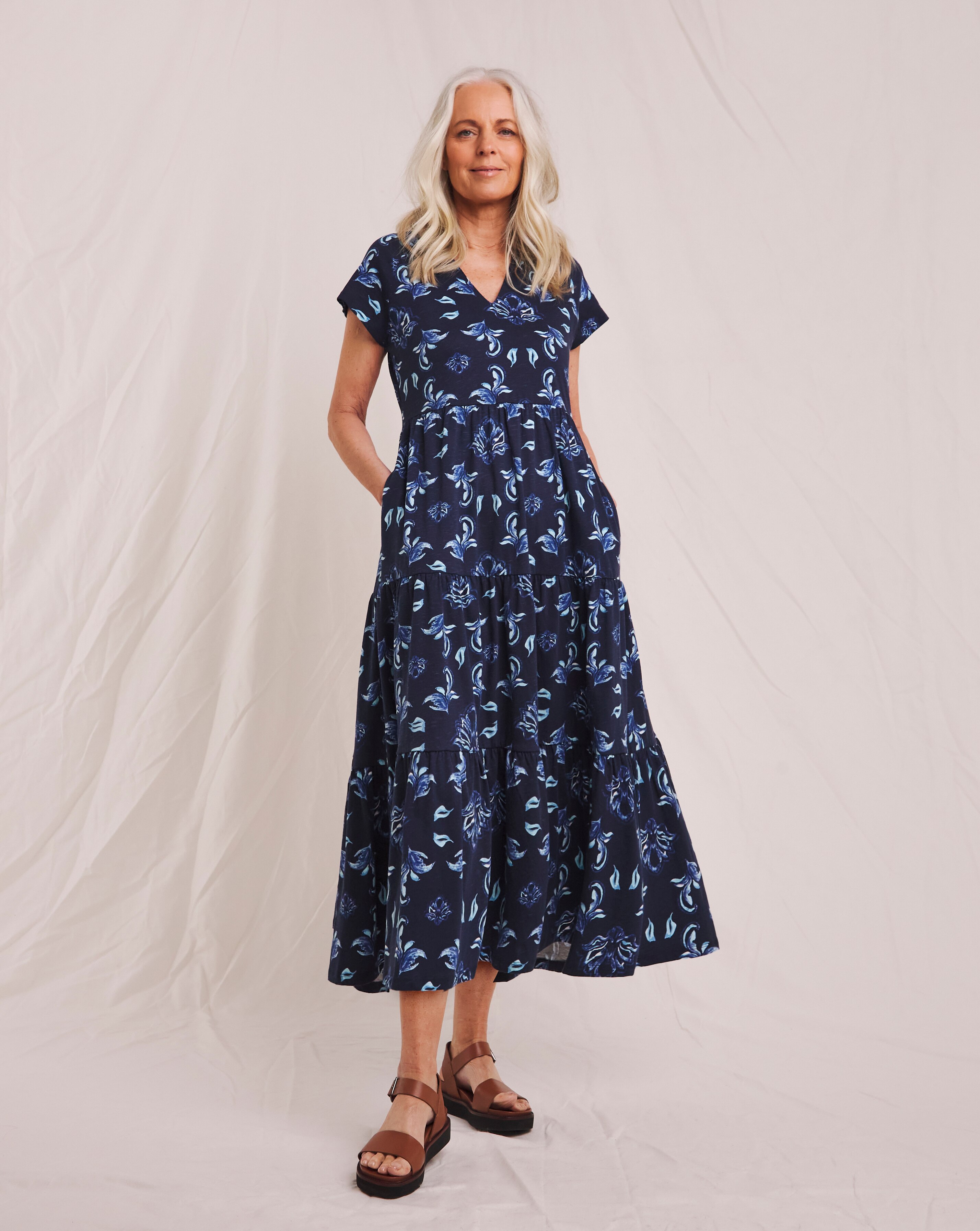 Julipa Pure Cotton Tiered Midi Dress