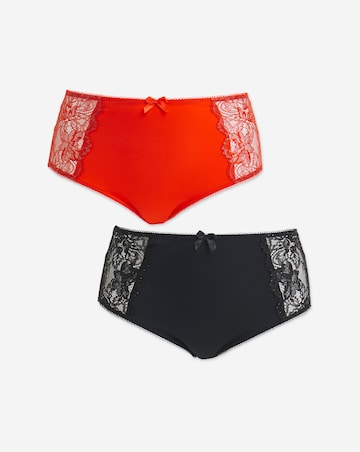Pretty Secrets 2 Pack Ella Lace Full Brief Knickers - Black Sparkle/Red