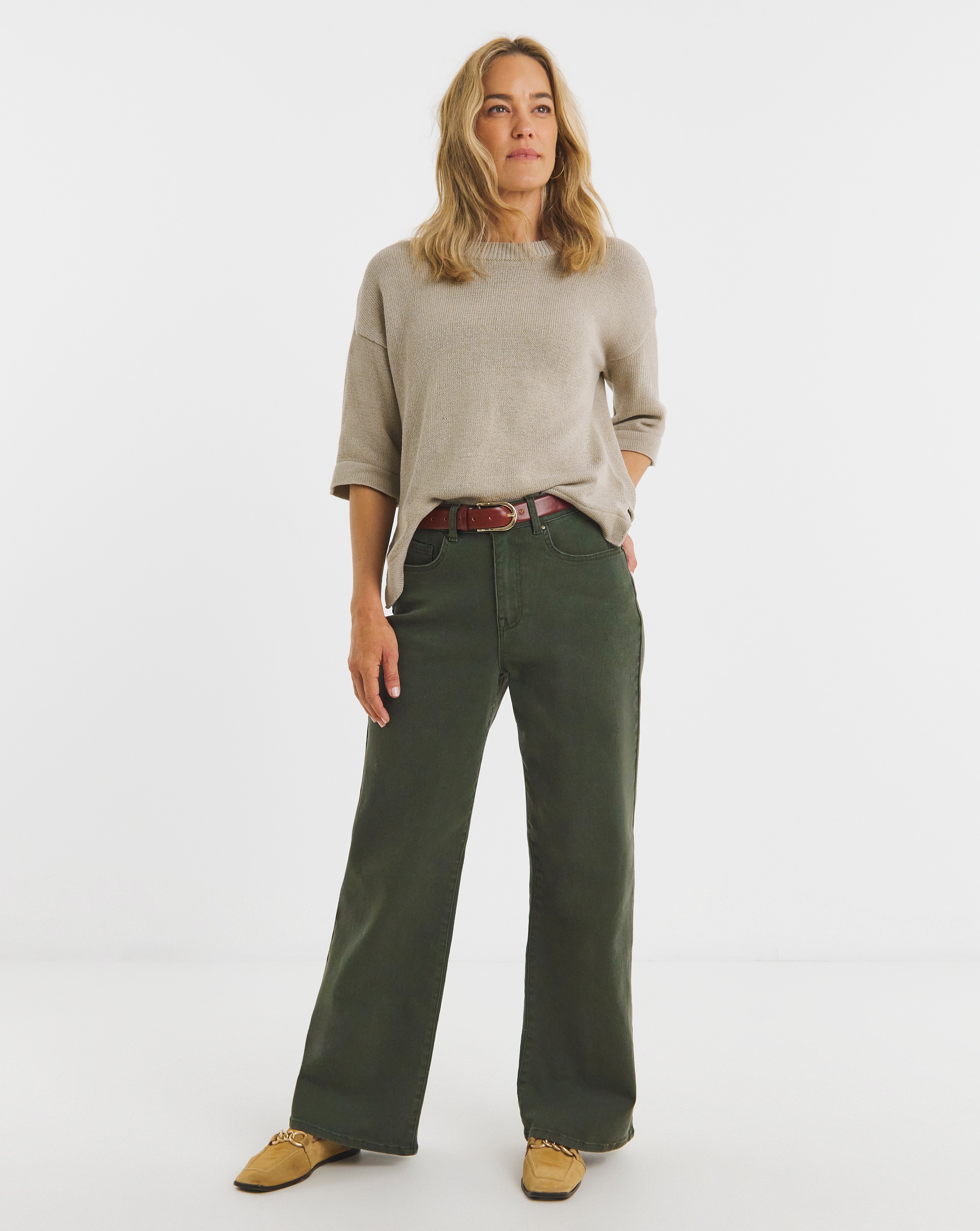 Khaki Authentic Wide Leg Jeans | JD Williams