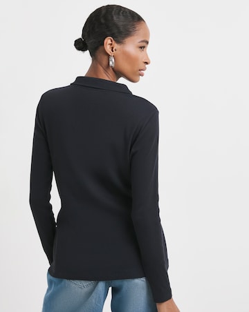 Pure Cotton Half Zip Long Sleeve Ribbed Top