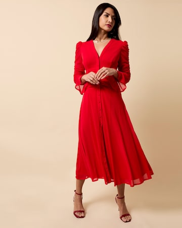 Little Mistress Red Mesh Shirt Midaxi Dress