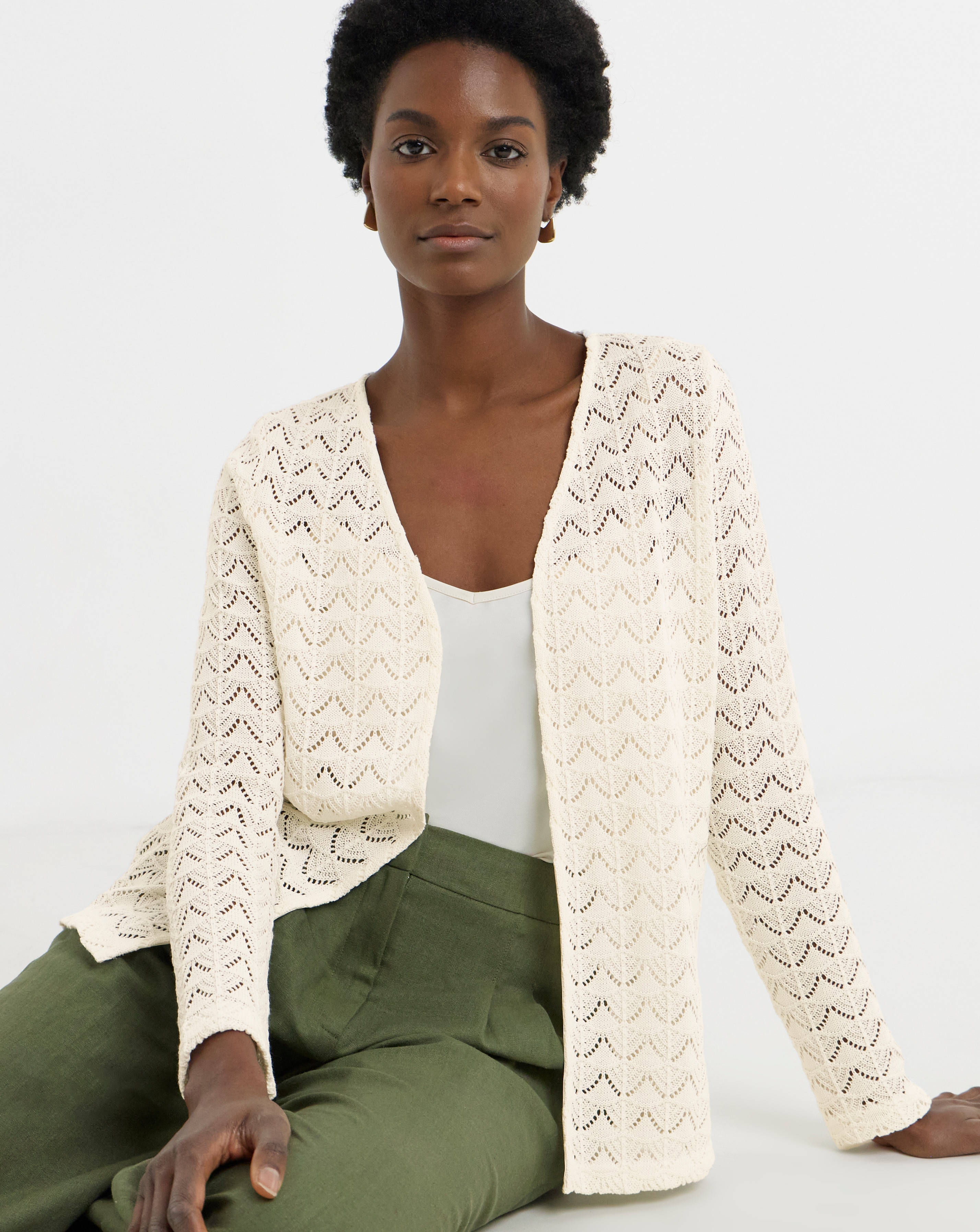 Cream Crochet V-Neck Cardigan | JD Williams