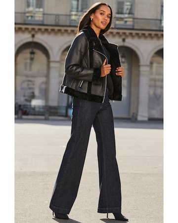 Sosandar Faux Shearling Aviator Jacket