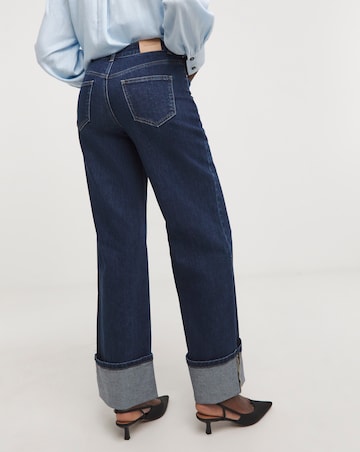 Raw Indigo Stretch Wide Leg Turn Up Jeans