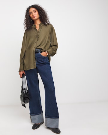 Womens Frill Detail Long Sleeve Blouse - Olive